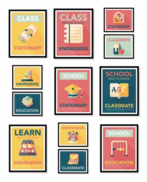 School poster platte banner ontwerp platte achtergrond instellen, eps10 — Stockvector