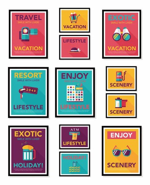 Travel poster banner design flat background set, eps10 — Stock Vector