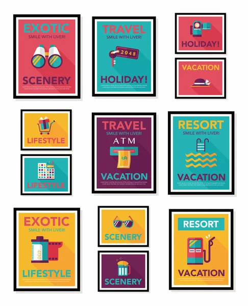 Travel poster banner design flat background set, eps10 — Stock Vector