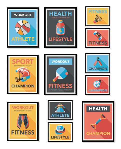 Sport poster platte banner ontwerp platte achtergrond instellen, eps10 — Stockvector