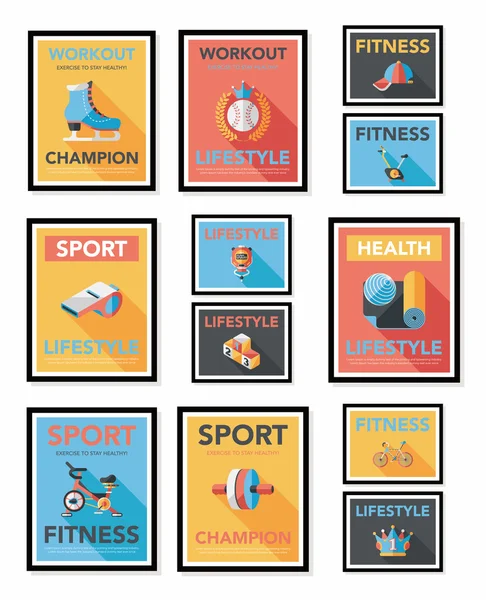 Sport poster platte banner ontwerp platte achtergrond instellen, eps10 — Stockvector