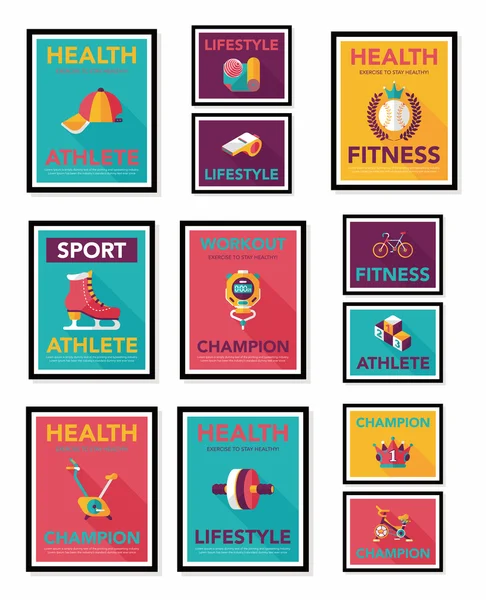 Sport plakat flad banner design flad baggrund sæt, eps10 – Stock-vektor