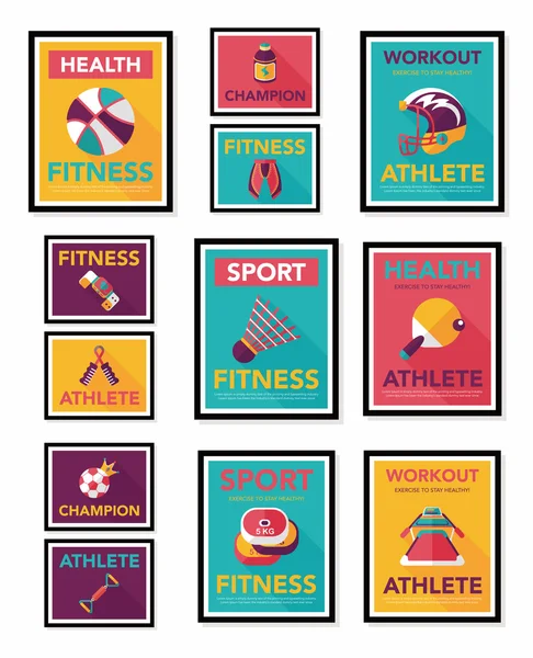 Sport poster platte banner ontwerp platte achtergrond instellen, eps10 — Stockvector