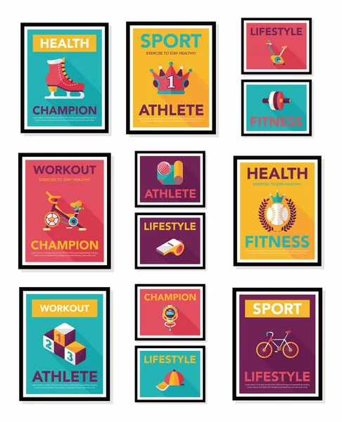 Sport poster platte banner ontwerp platte achtergrond instellen, eps10 — Stockvector