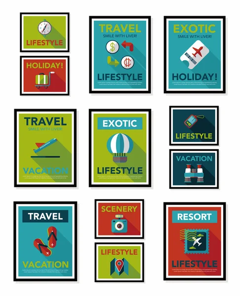 Ensemble de bannière d'affiche de voyage design fond plat, eps10 — Image vectorielle