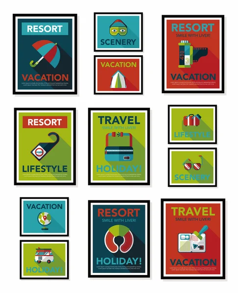 Cestovní plakát banner design ploché pozadí nastavené, eps10 — Stockový vektor