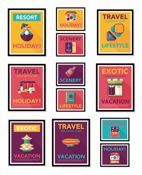 Cartel de viaje diseño de banner fondo plano conjunto, eps10 — Vector de stock