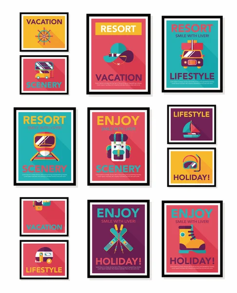 Travel poster banner design flat background set, eps10 — Stock Vector