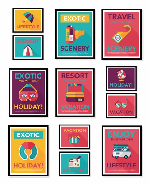 Travel poster banner design flat background set, eps10 — Stock Vector