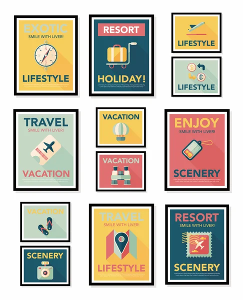 Seyahat poster afiş tasarım düz arka plan ayarlamak, eps10 — Stok Vektör