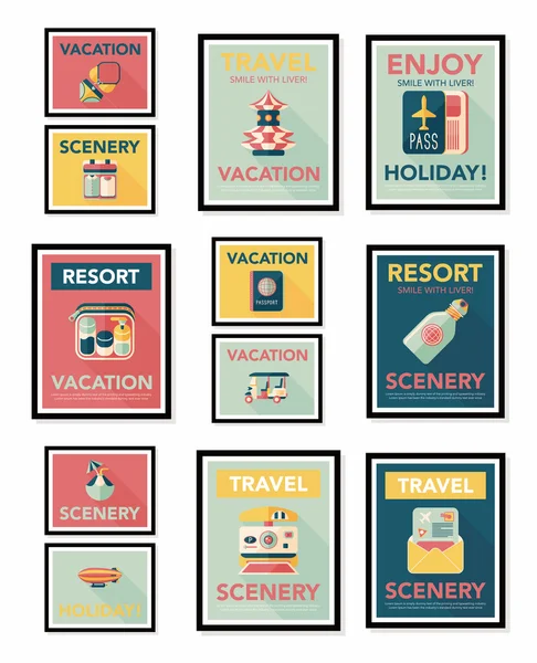 Travel poster banner design flat background set, eps10 — Stock Vector