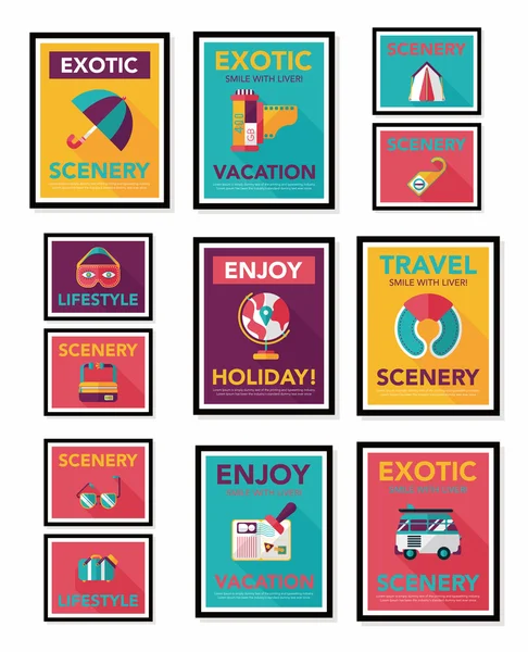 Travel poster banner design flat background set, eps10 — Stock Vector