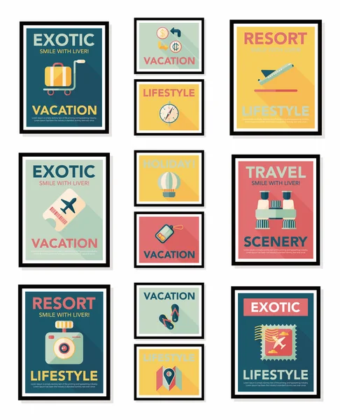 Seyahat poster afiş tasarım düz arka plan ayarlamak, eps10 — Stok Vektör