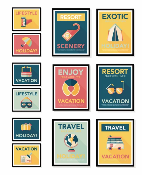 Travel poster banner design flat background set, eps10 — Stock Vector