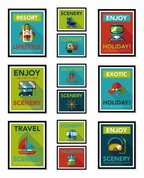 Travel poster banner design flat background set, eps10 — Stock Vector