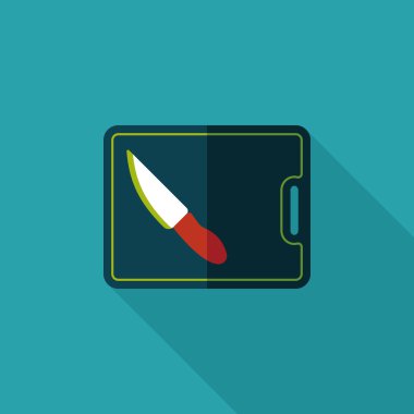 uzun gölge ile yönetim kurulu ve bıçak düz simgesi doğrama mutfak eşyaları,