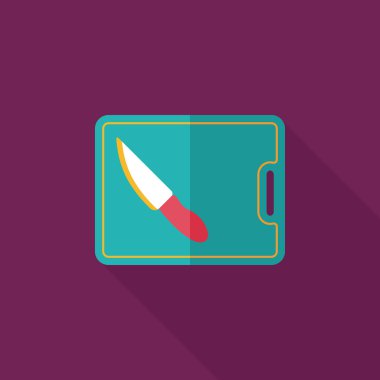 uzun gölge ile yönetim kurulu ve bıçak düz simgesi doğrama mutfak eşyaları,