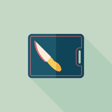 uzun gölge ile yönetim kurulu ve bıçak düz simgesi doğrama mutfak eşyaları,