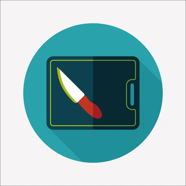 Köksartiklar hugga styrelse och kniv flat ikonen med långa skugga, — Stock vektor