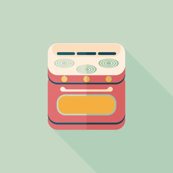 Cuisinière à gaz ustensiles de cuisine avec four icône plate avec ombre longue, eps10 — Image vectorielle