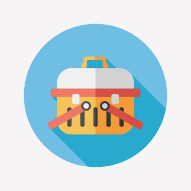 Evde beslenen hayvan köpek seyahat kafes düz simgesiyle uzun gölge, eps10