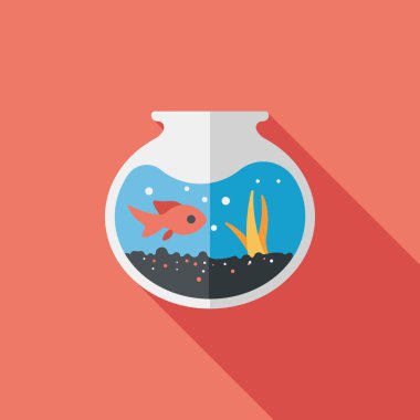 Pet fish bowl flat icon with long shadow,eps10 clipart