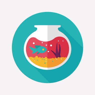 Uzun Gölge, eps10 ile evde beslenen hayvan balık yuvarlak kase düz simgesi