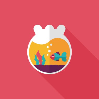 Düz simgesi uzun gölge, eps10 ile evde beslenen hayvan balık kase