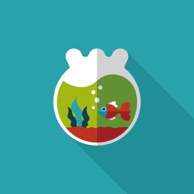 Düz simgesi uzun gölge, eps10 ile evde beslenen hayvan balık kase