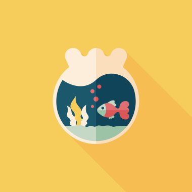 Düz simgesi uzun gölge, eps10 ile evde beslenen hayvan balık kase