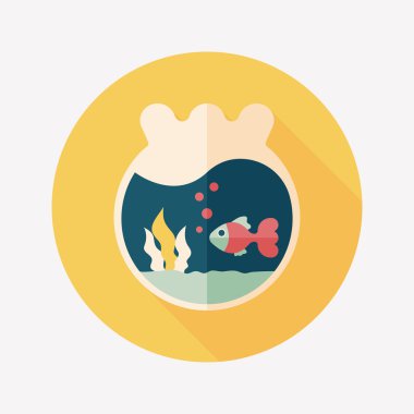 Düz simgesi uzun gölge, eps10 ile evde beslenen hayvan balık kase