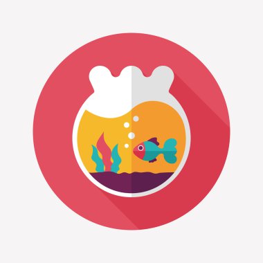 Düz simgesi uzun gölge, eps10 ile evde beslenen hayvan balık kase