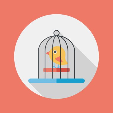 Evde beslenen hayvan kuş kafesi düz simgesi ile uzun gölge, eps10