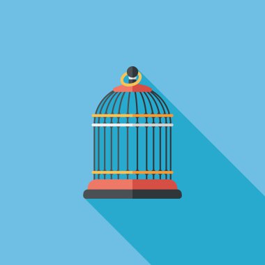 Evde beslenen hayvan kuş kafesi düz simgesi ile uzun gölge, eps10