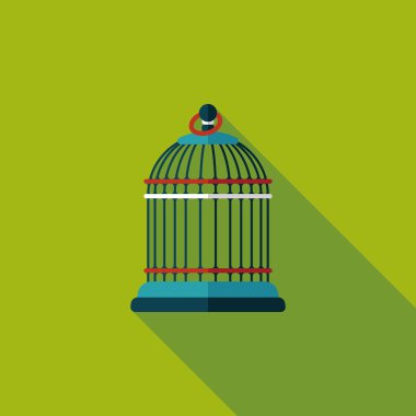Evde beslenen hayvan kuş kafesi düz simgesi ile uzun gölge, eps10