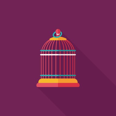Evde beslenen hayvan kuş kafesi düz simgesi ile uzun gölge, eps10