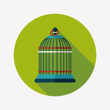 Evde beslenen hayvan kuş kafesi düz simgesi ile uzun gölge, eps10