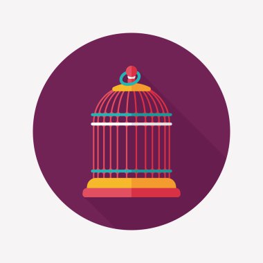 Evde beslenen hayvan kuş kafesi düz simgesi ile uzun gölge, eps10