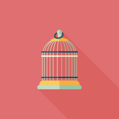 Evde beslenen hayvan kuş kafesi düz simgesi ile uzun gölge, eps10