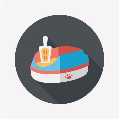 Evde beslenen hayvan kedi çöp kutusu düz simgesiyle uzun gölge, eps10