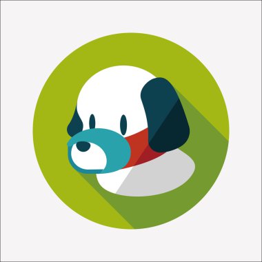 Evde beslenen hayvan köpek ağız kapak düz simgesiyle uzun gölge, eps10