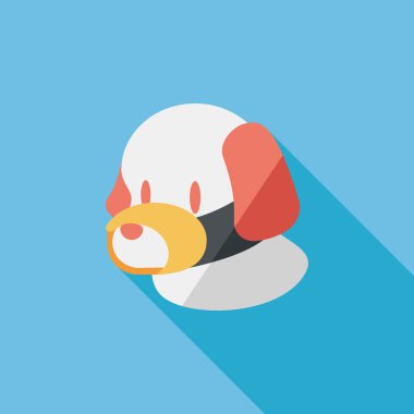 Evde beslenen hayvan köpek ağız kapak düz simgesiyle uzun gölge, eps10