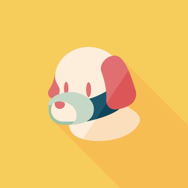 Evde beslenen hayvan köpek ağız kapak düz simgesiyle uzun gölge, eps10