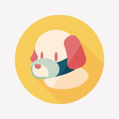 Evde beslenen hayvan köpek ağız kapak düz simgesiyle uzun gölge, eps10