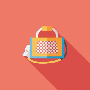 Evde beslenen hayvan köpek seyahat kafes düz simgesiyle uzun gölge, eps10