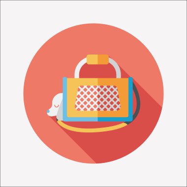 Evde beslenen hayvan köpek seyahat kafes düz simgesiyle uzun gölge, eps10