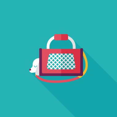 Evde beslenen hayvan köpek seyahat kafes düz simgesiyle uzun gölge, eps10