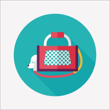 Evde beslenen hayvan köpek seyahat kafes düz simgesiyle uzun gölge, eps10