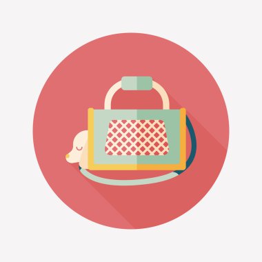 Evde beslenen hayvan köpek seyahat kafes düz simgesiyle uzun gölge, eps10