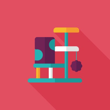 Evde beslenen hayvan kedi ağaç uzun gölge, eps10 düz simgesiyle